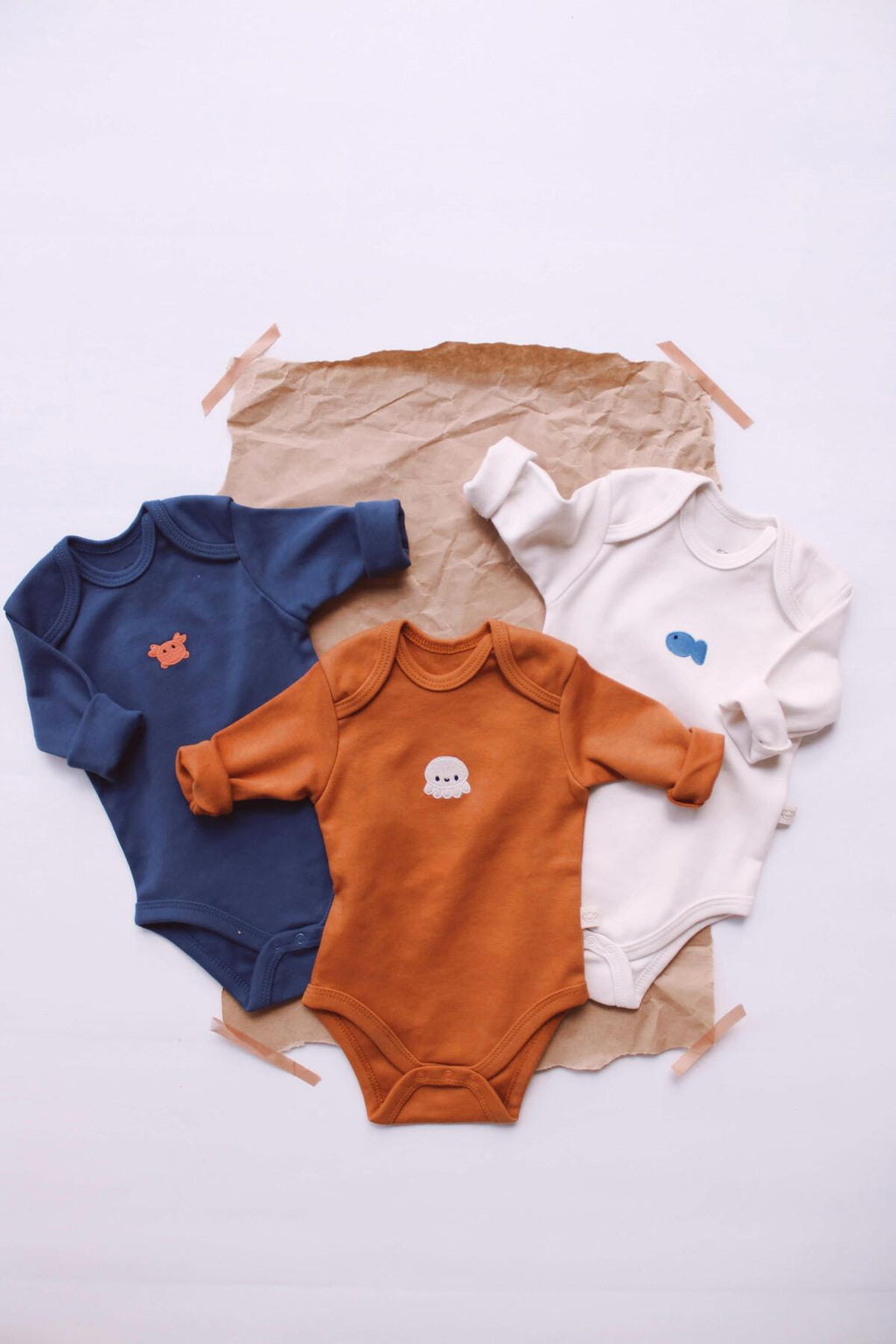 Baby Long Sleeve Bodysuit – 3 Pack (OCTOPUS – FISH – CRAB)