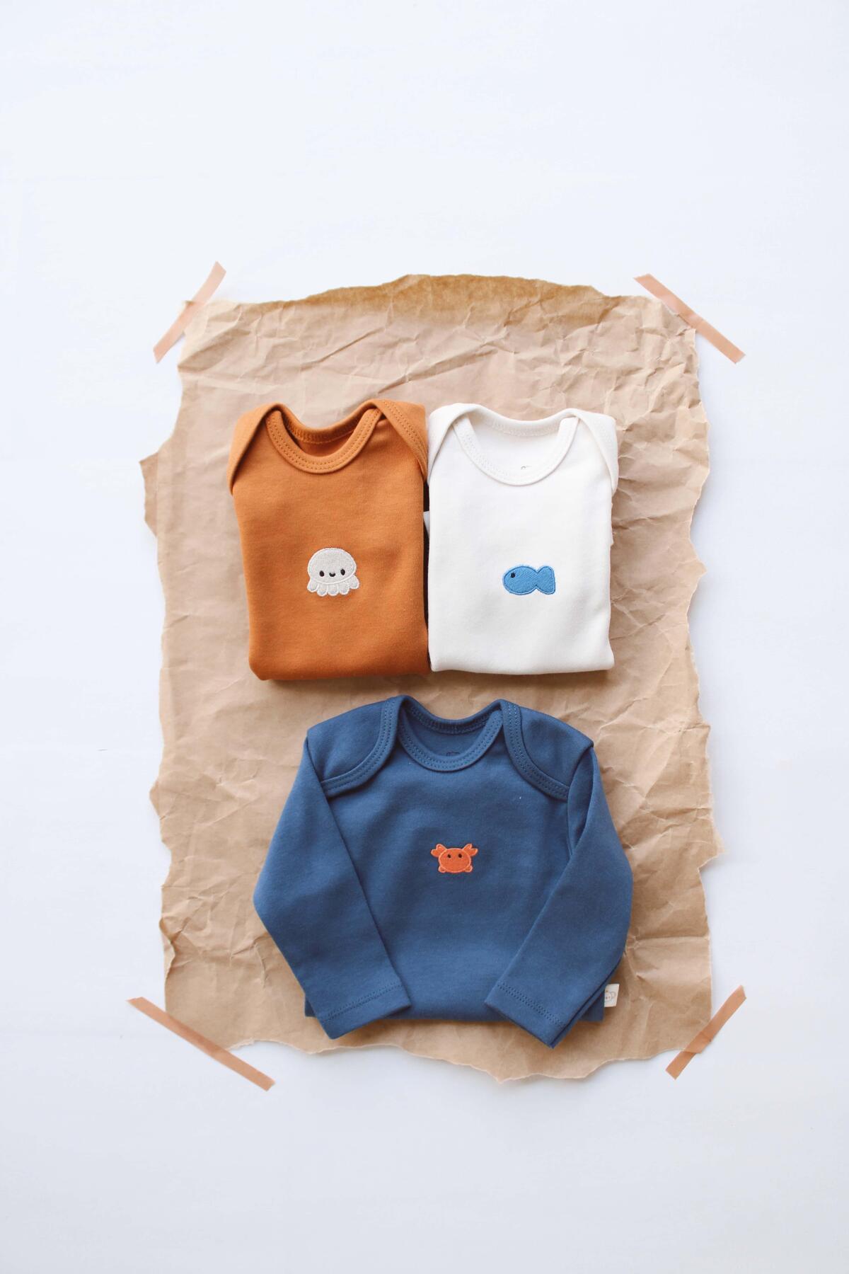 Baby Long Sleeve Bodysuit – 3 Pack (OCTOPUS – FISH – CRAB)