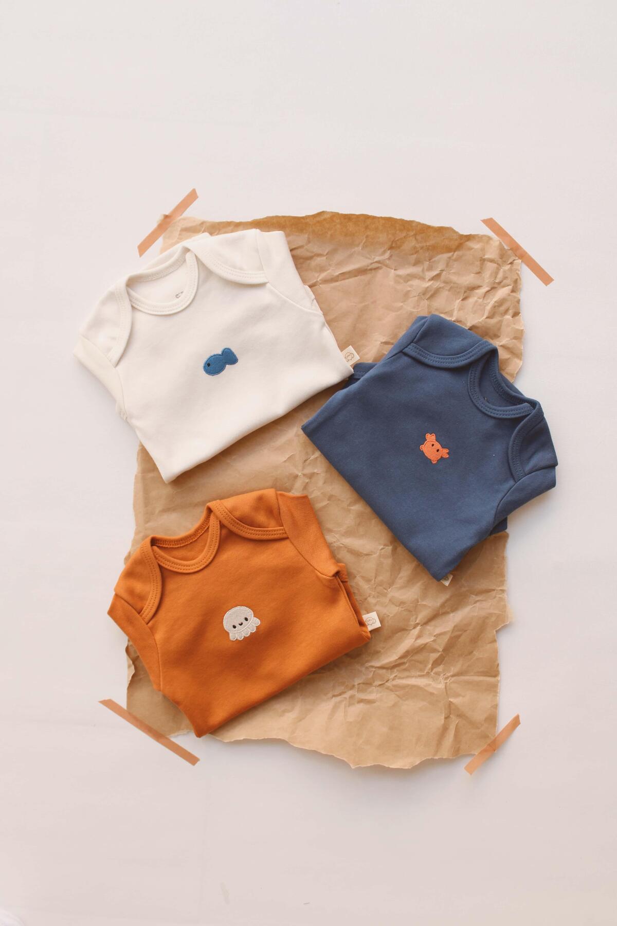 Baby Long Sleeve Bodysuit – 3 Pack (OCTOPUS – FISH – CRAB)