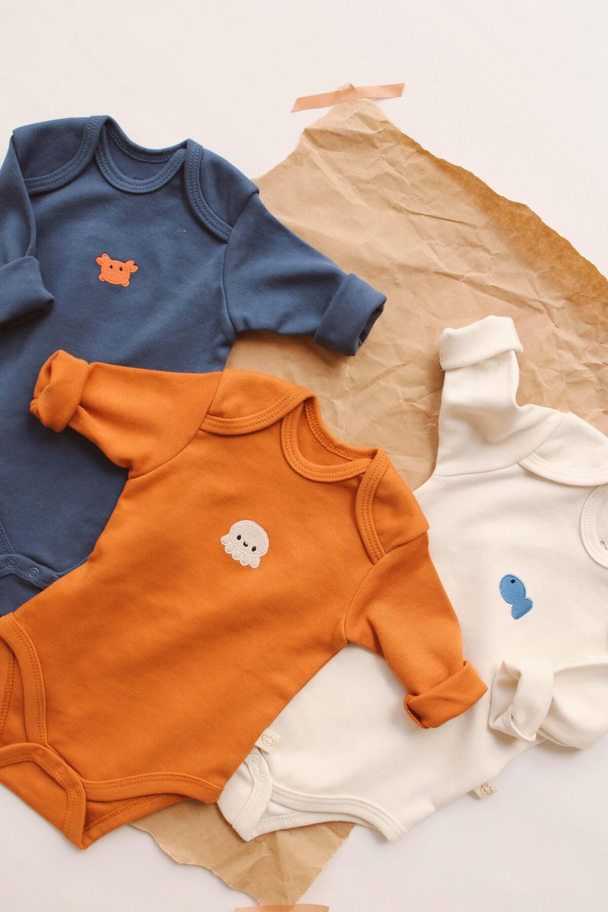 Baby Long Sleeve Bodysuit – 3 Pack (OCTOPUS – FISH – CRAB)