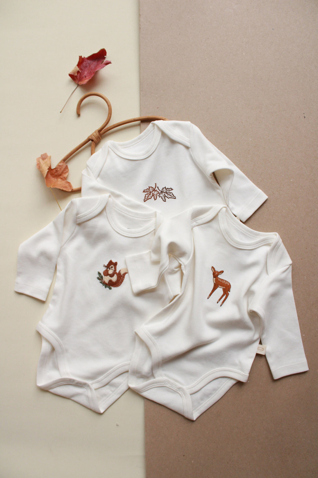 Baby Long Sleeve Bodysuit – 3 Pack (SQUIRREL – GAZELLE – LEAF)