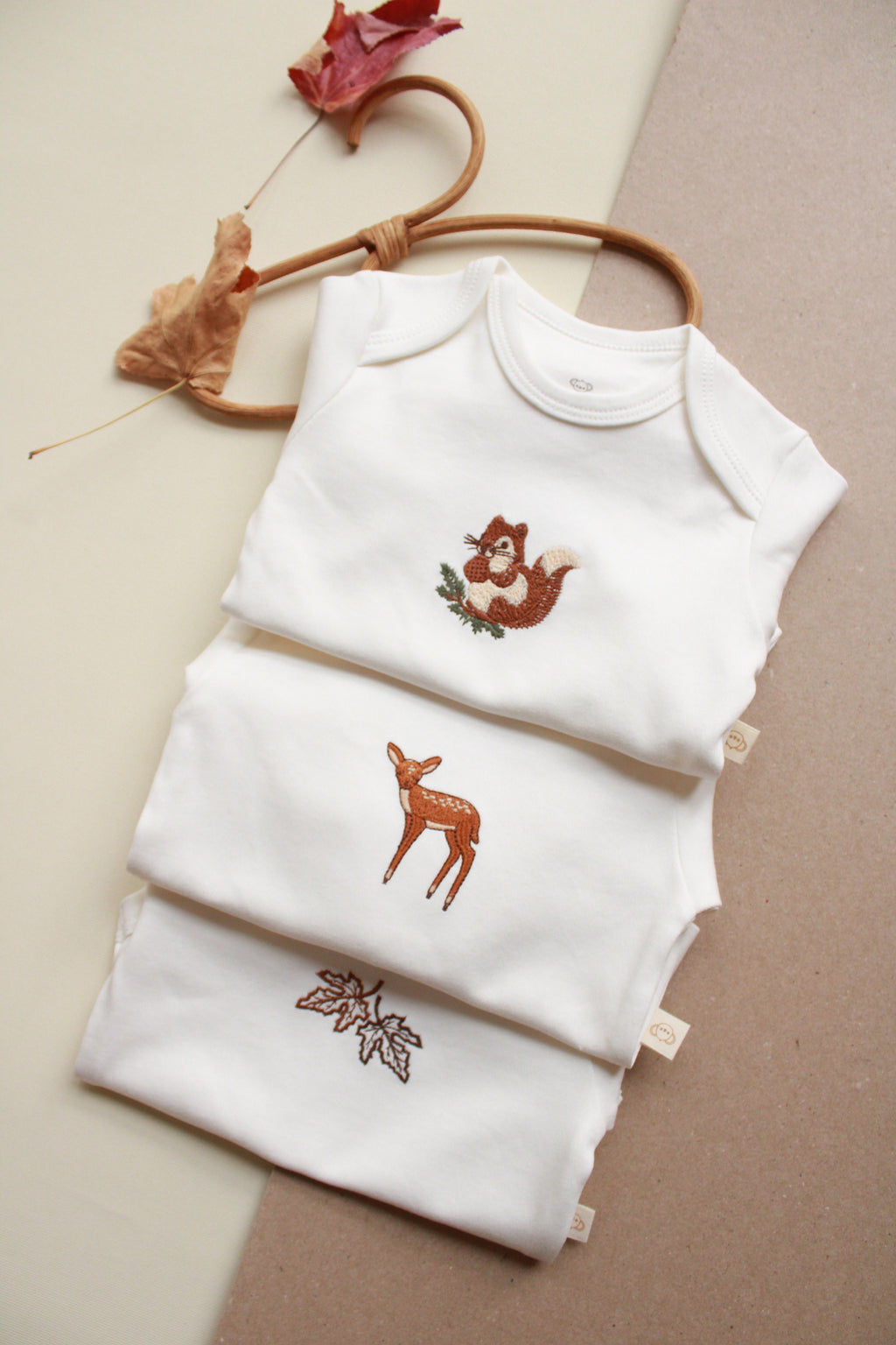 Baby Long Sleeve Bodysuit – 3 Pack (SQUIRREL – GAZELLE – LEAF)