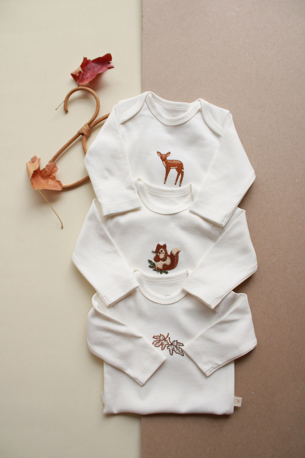 Baby Long Sleeve Bodysuit – 3 Pack (SQUIRREL – GAZELLE – LEAF)