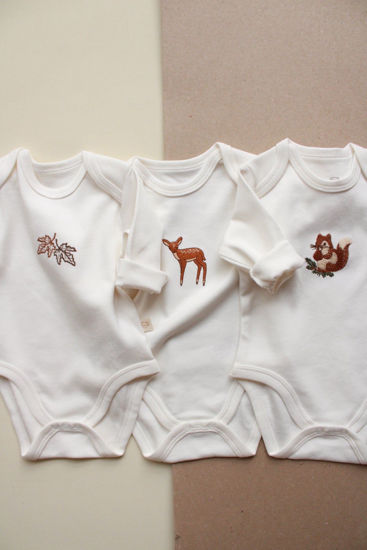 Baby Long Sleeve Bodysuit – 3 Pack (SQUIRREL – GAZELLE – LEAF)
